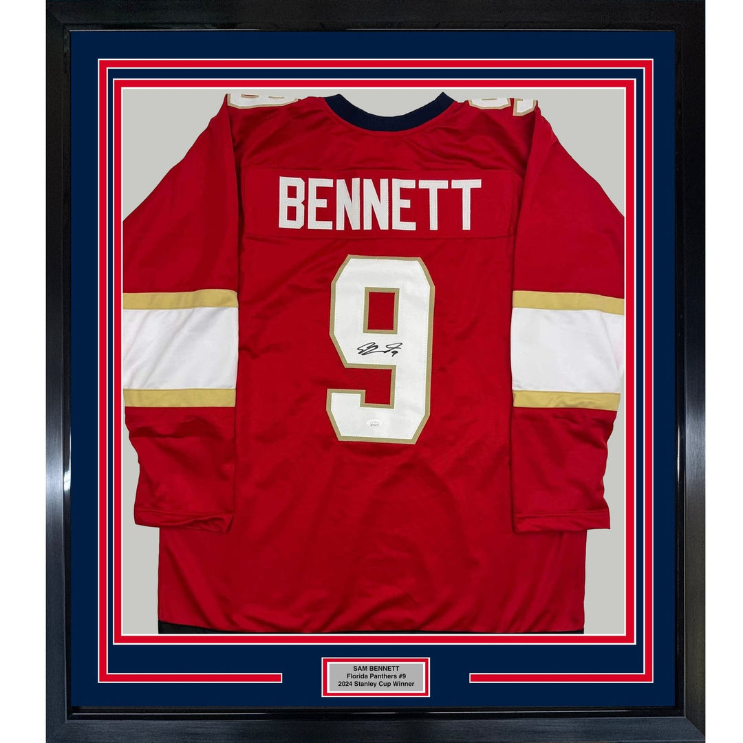 Framed Autographed/Signed Sam Bennett 35x39 Florida Red Jersey JSA COA