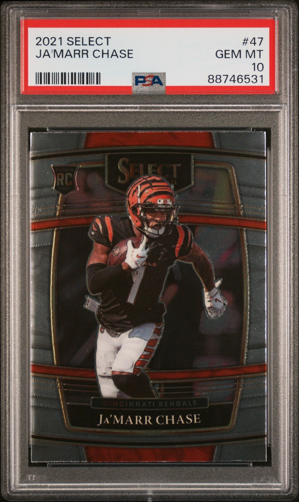 Graded 2021 Panini Select Ja'Marr Chase #47 Rookie RC Football Card PSA 10