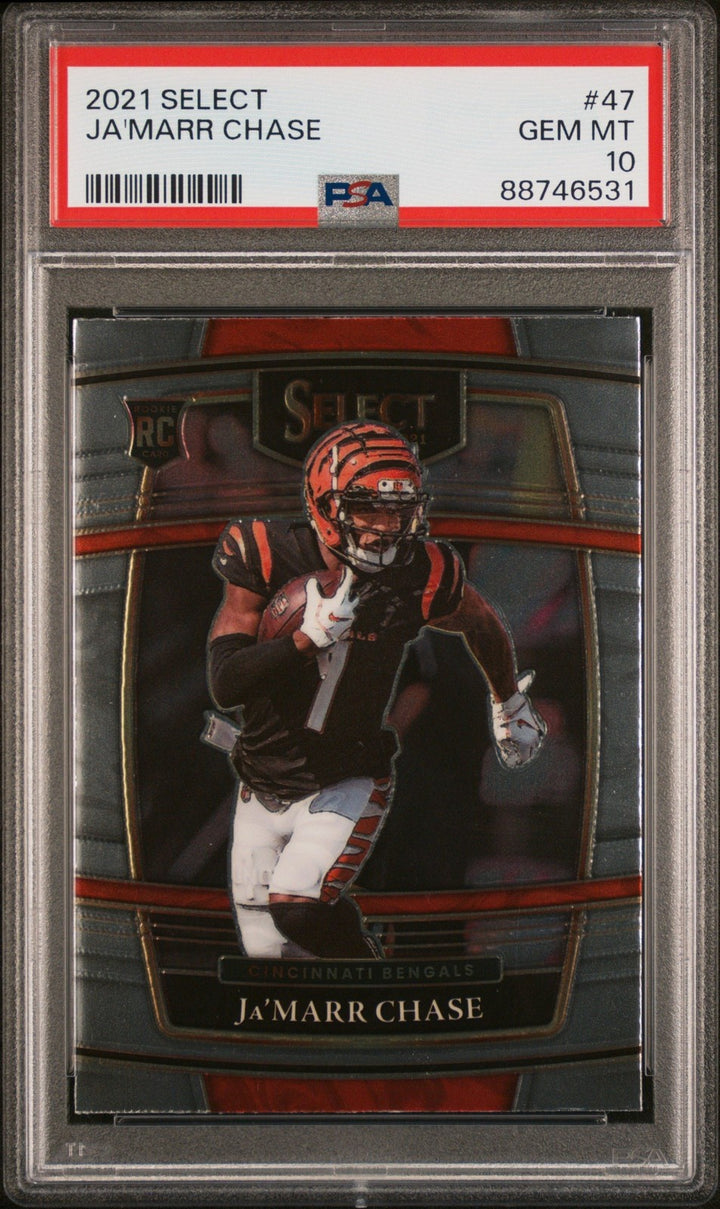 Graded 2021 Panini Select Ja'Marr Chase #47 Rookie RC Football Card PSA 10