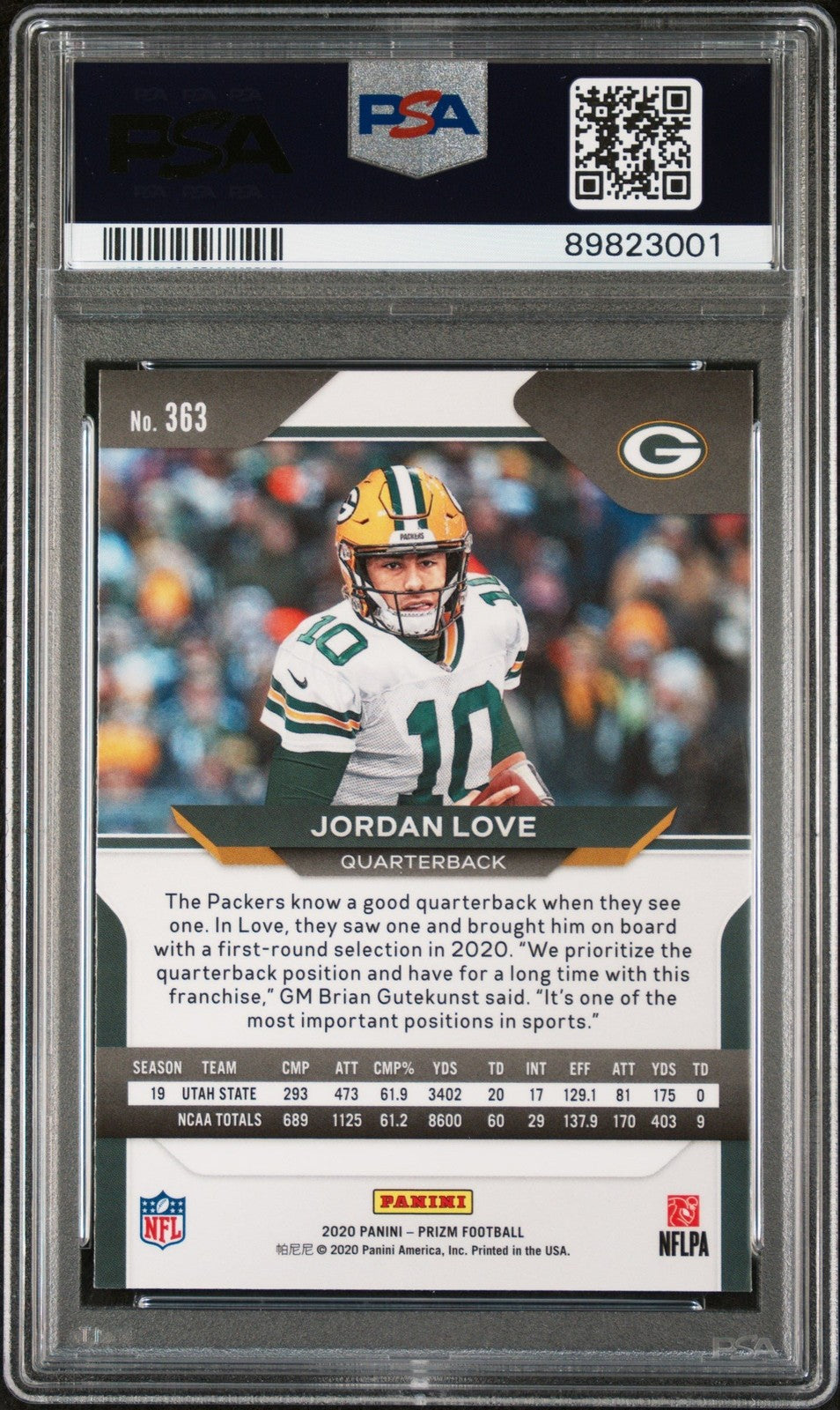 Graded 2020 Panini Prizm Jordan Love #363 Rookie RC Card PSA 10 Gem