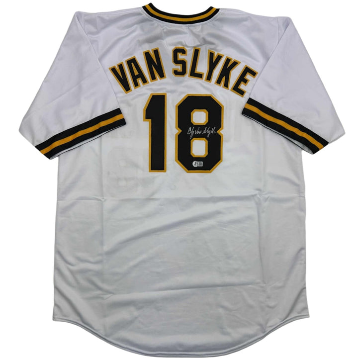 Autographed/Signed Andy Van Slyke Pittsburgh White Jersey Beckett BAS COA