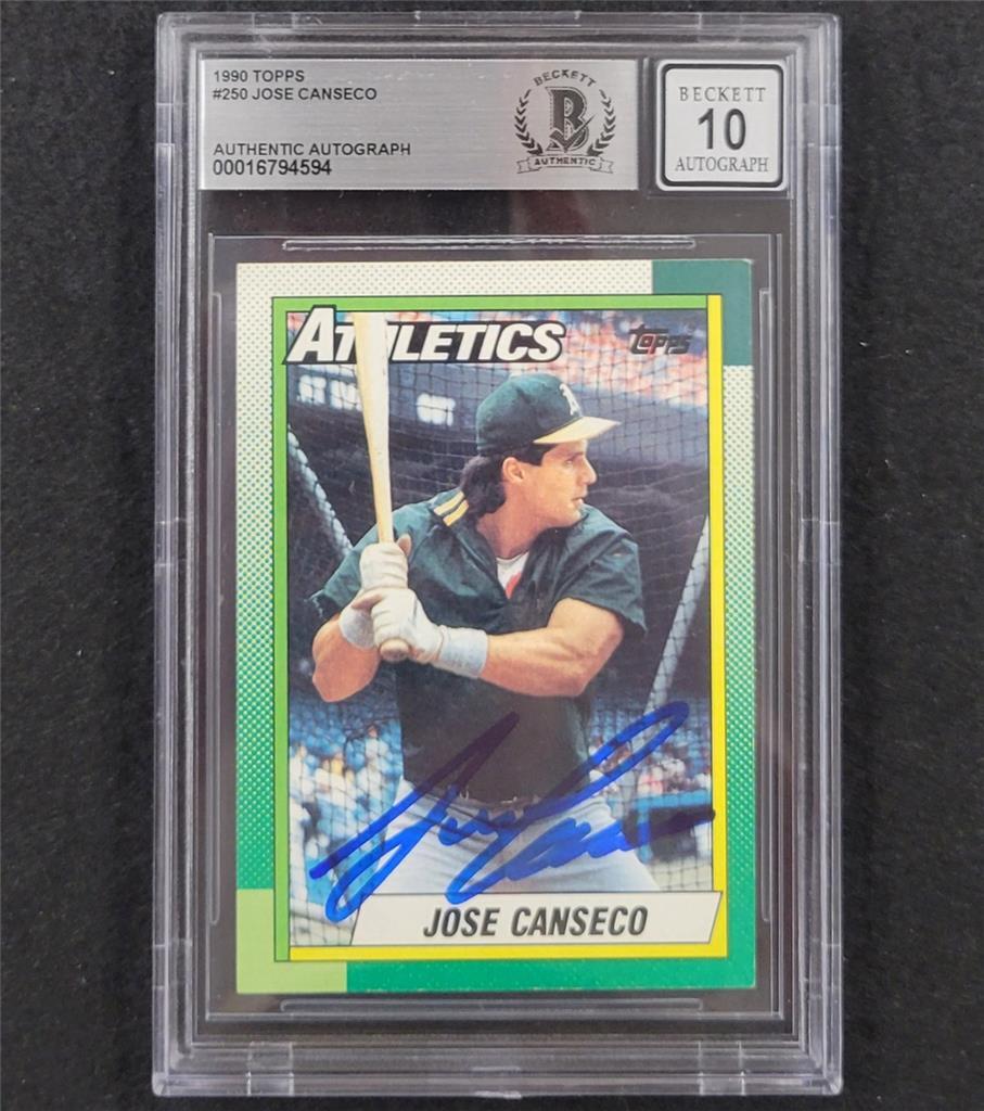 Jose Canseco signed 1990 Topps #250 card autograph 594 ~ Beckett BAS 10 auto