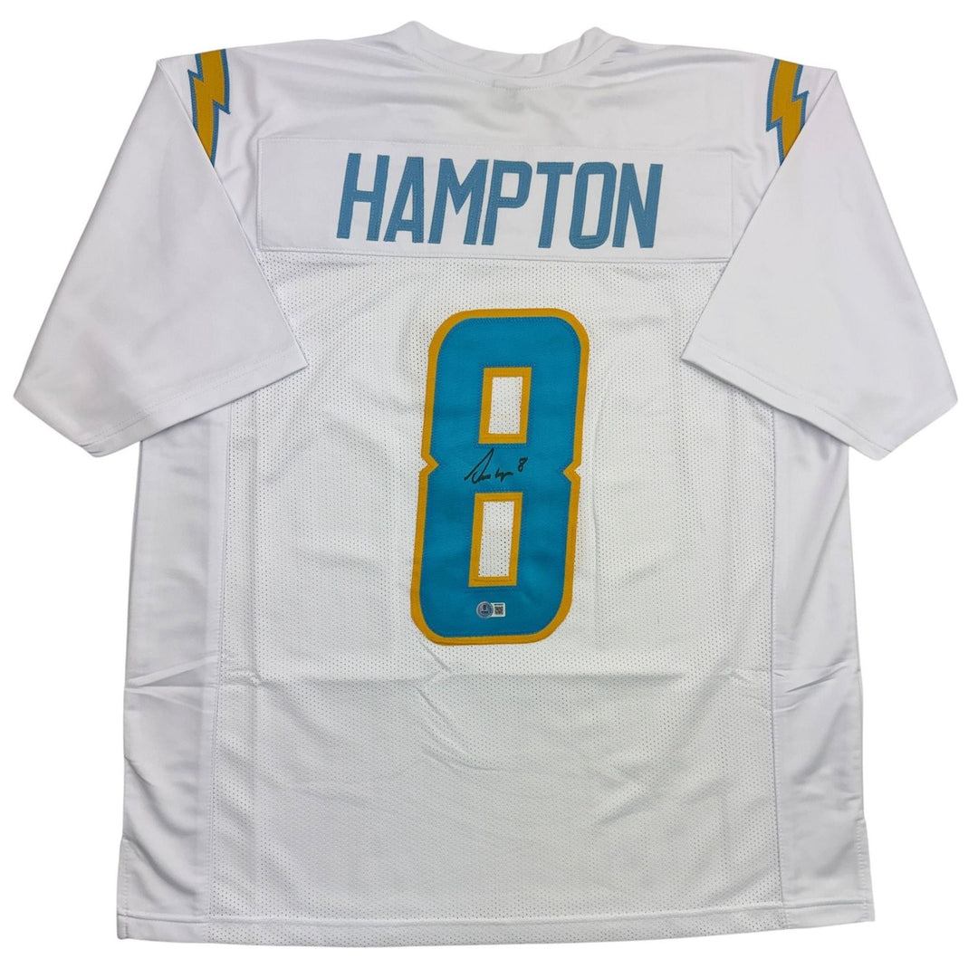 Autographed/Signed Omarion Hampton Los Angeles White Jersey Beckett BAS COA