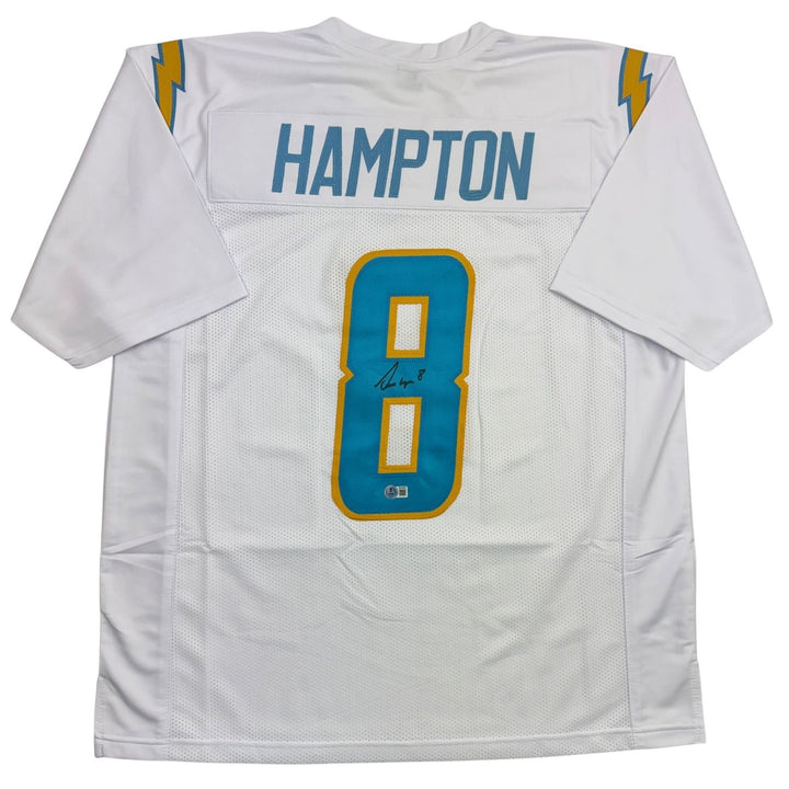 Autographed/Signed Omarion Hampton Los Angeles White Jersey Beckett BAS COA