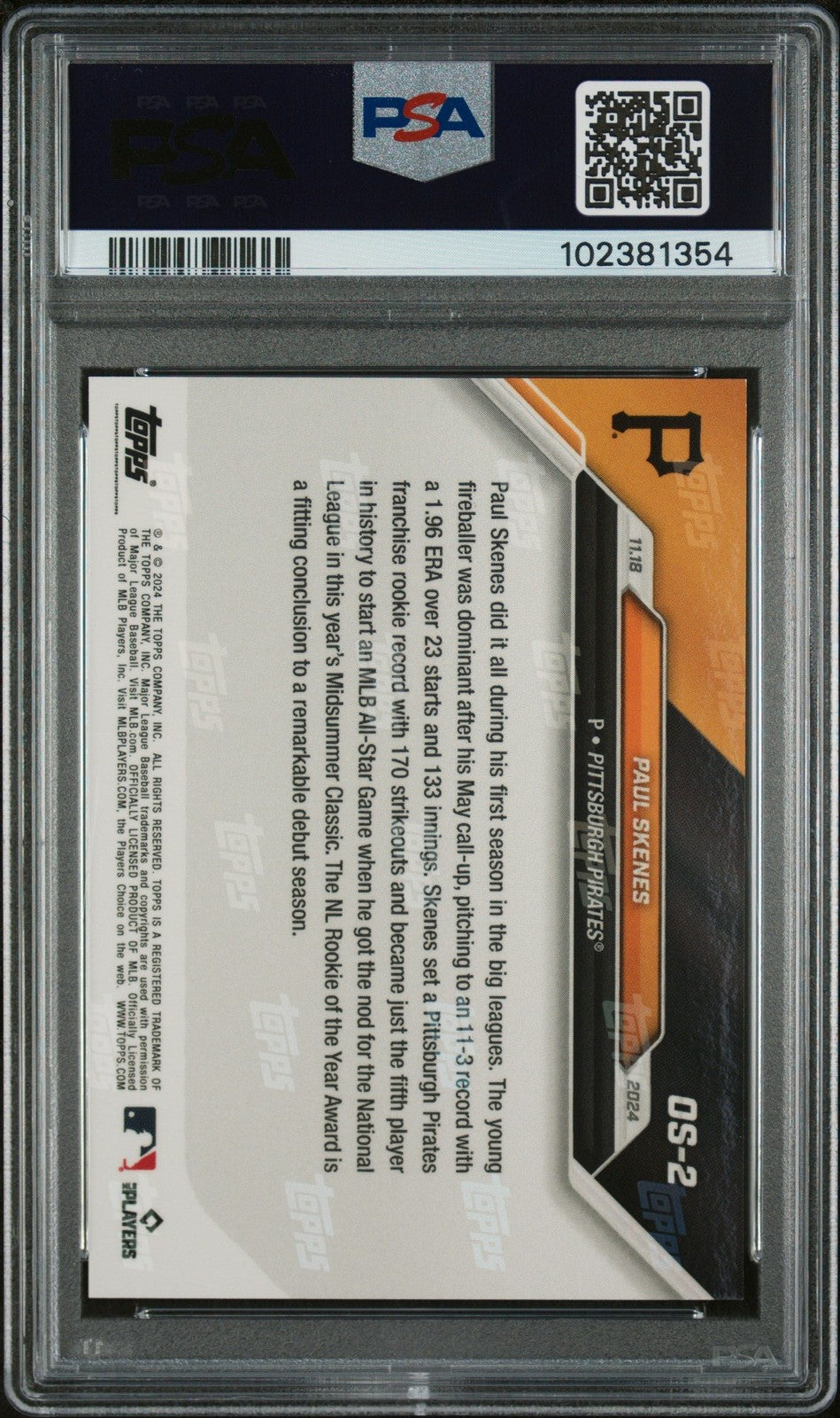 Graded 2024 Topps Now Paul Skenes #OS2 Offseason Rookie RC Card PSA 10