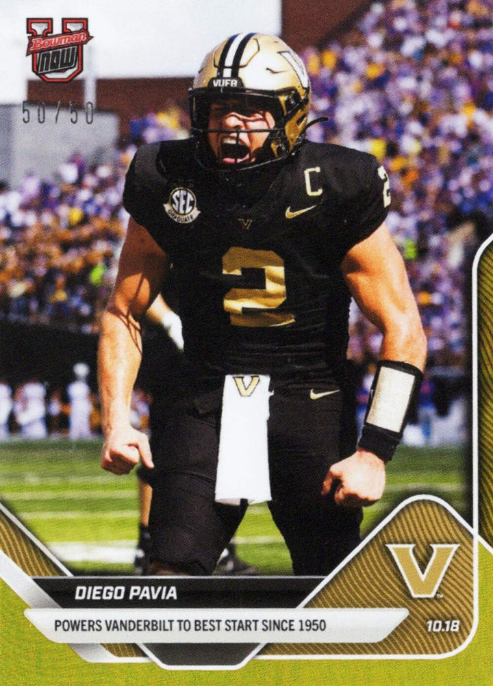 2025 Topps Bowman U Now Diego Pavia #31 Gold Foil /50 Rookie RC Football Card