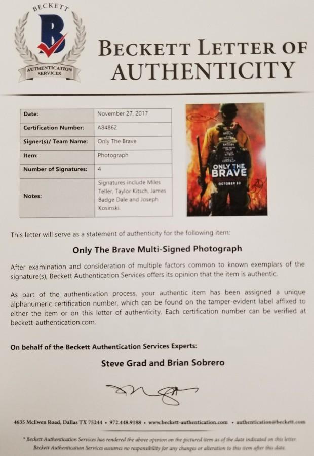 ONLY THE BRAVE Cast (4) Signed 11x14 Photo Dale Teller Kitsch~ Beckett BAS COA