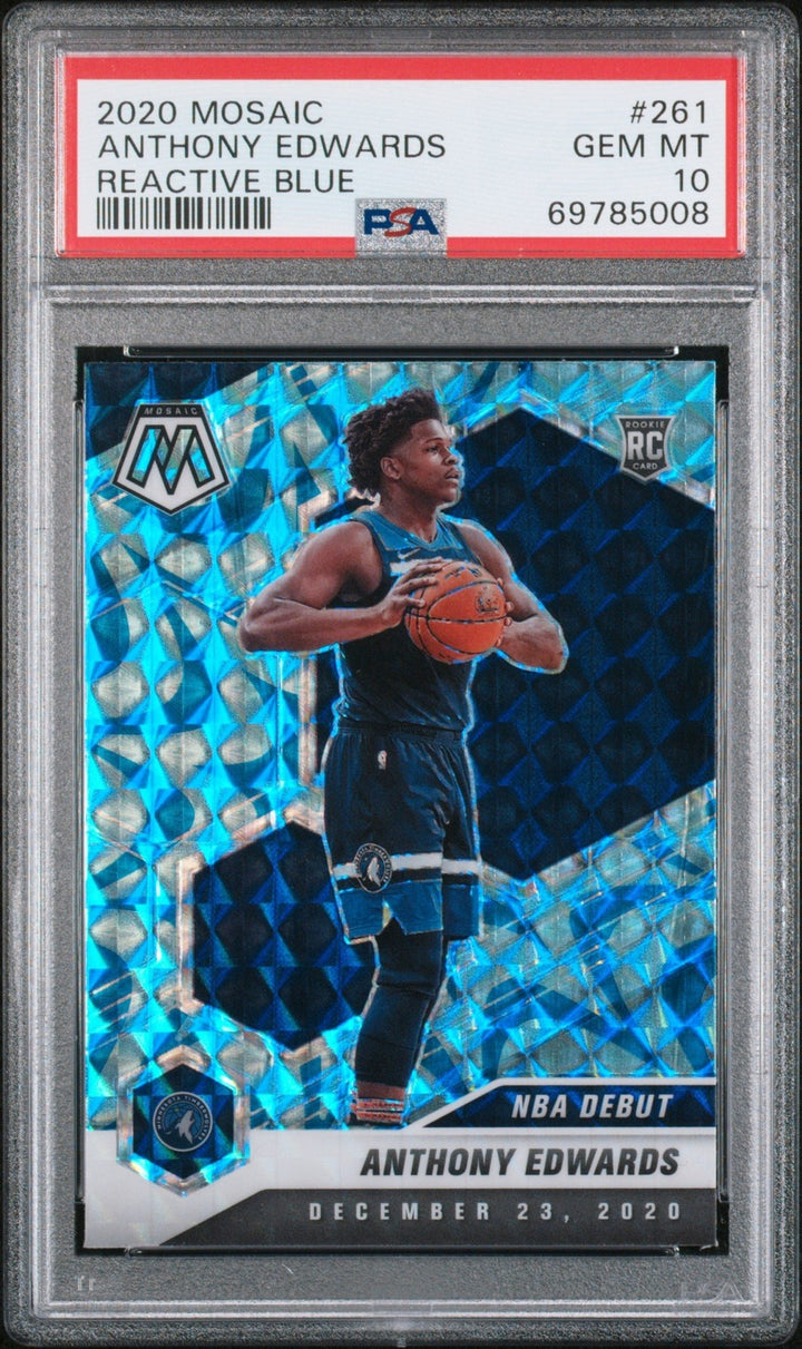 Graded 2020 Mosaic Anthony Edwards #261 Reactive Blue RC Card PSA 10