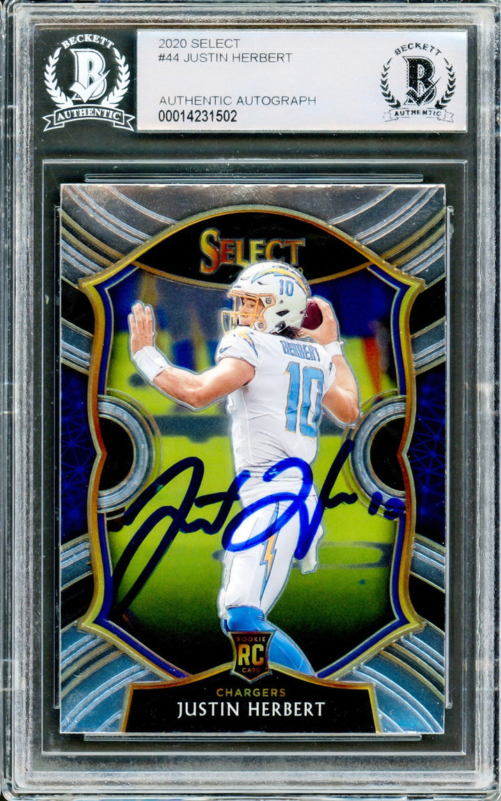Justin Herbert Signed 2020 Panini Select Concourse Level RC 44 Chargers Beckett