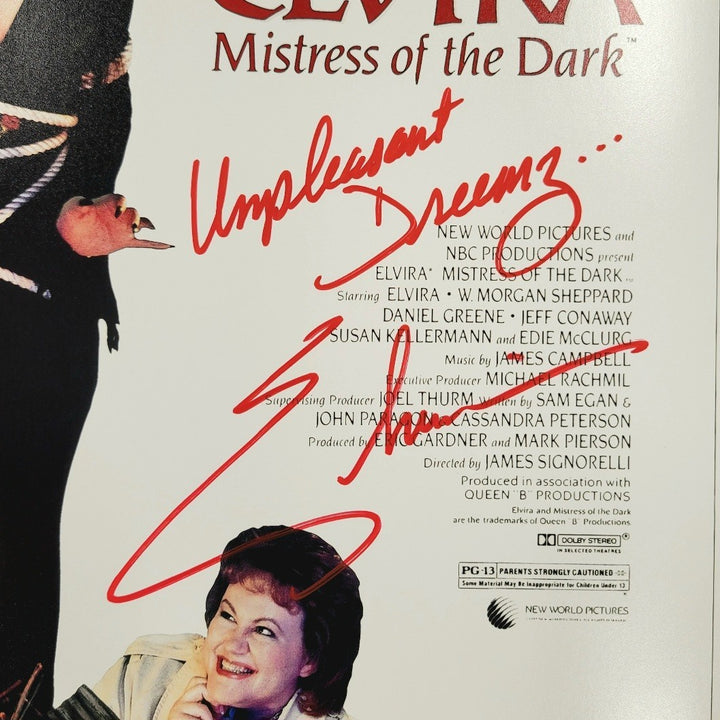 Elvira signed "Unpleasant Dreams" 11x17 Movie Poster Photo ~ Beckett BAS
