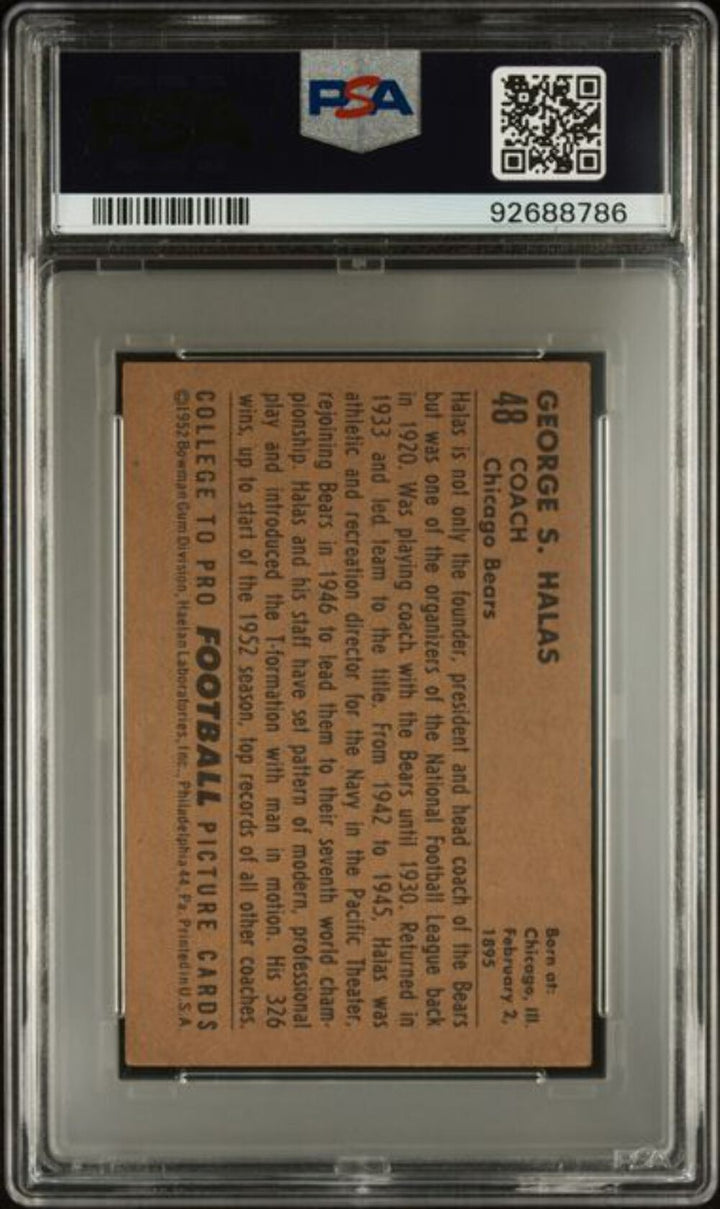 Graded 1952 Bowman Small George Halas #48 Football Card PSA 4 VG-EX