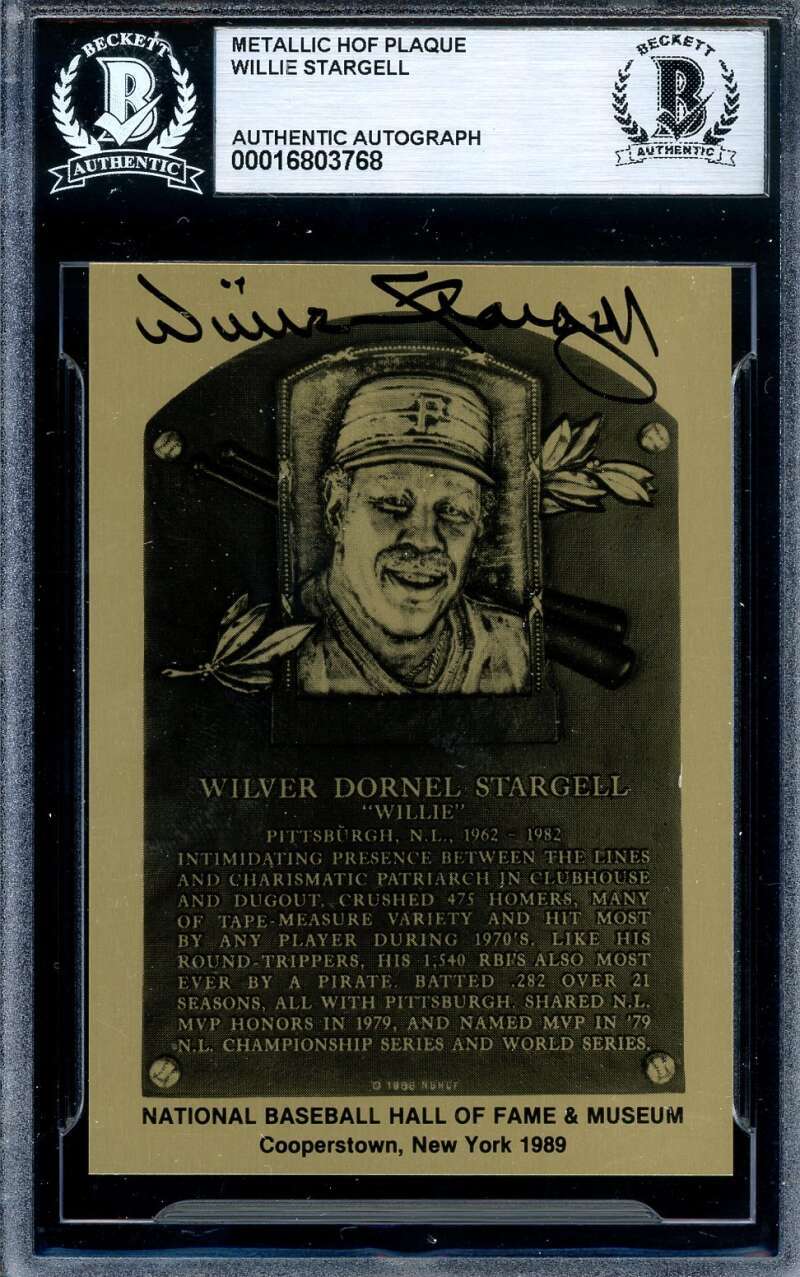 Willie Stargell Beckett BAS Signed Gold Metallic Hall of Fame Plaque Autograph