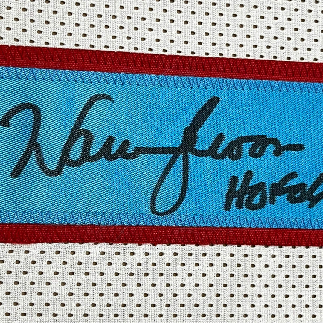 Framed Autographed/Signed Warren Moon 33x42 HOF 06 Houston White Jersey JSA COA