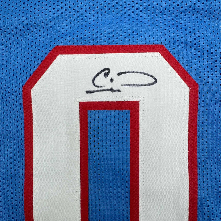 Framed Autographed/Signed Calvin Ridley 35x39 Tennessee Blue Jersey BAS COA