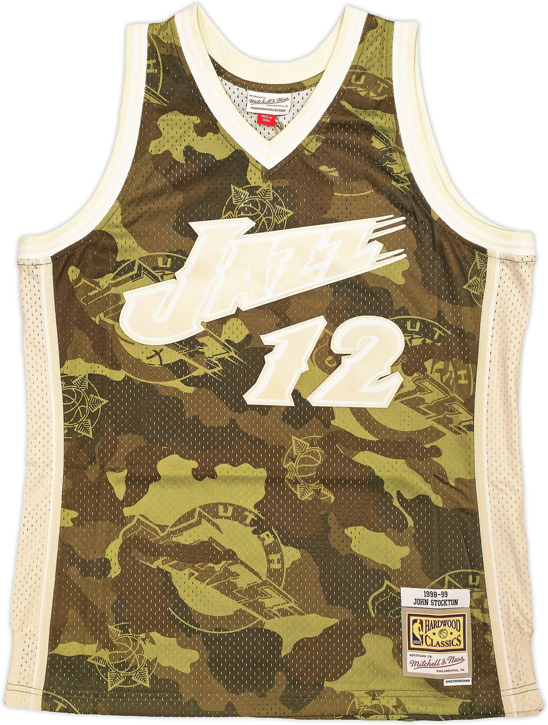 Jazz John Stockton Auto Green Auth Mitchell Ness 98-99 HWC Swingman Jersey L BAS