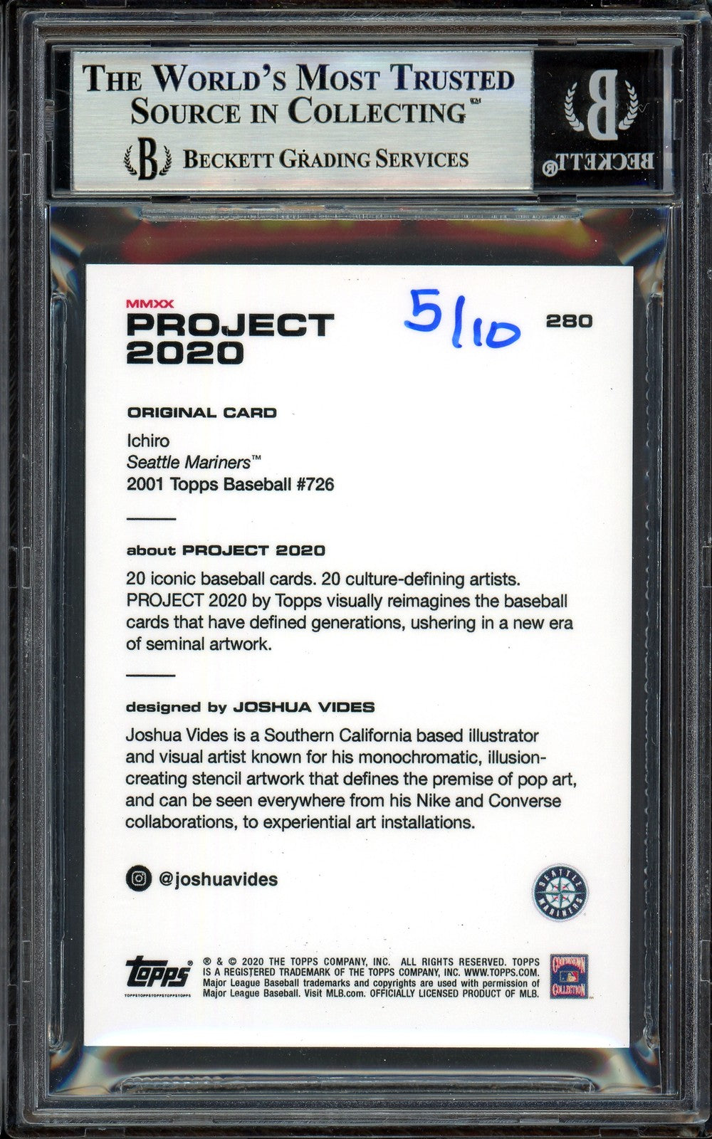 Ichiro Suzuki Auto Topps Project 2020 Joshua Vides Card 280 Mariners /10 BAS