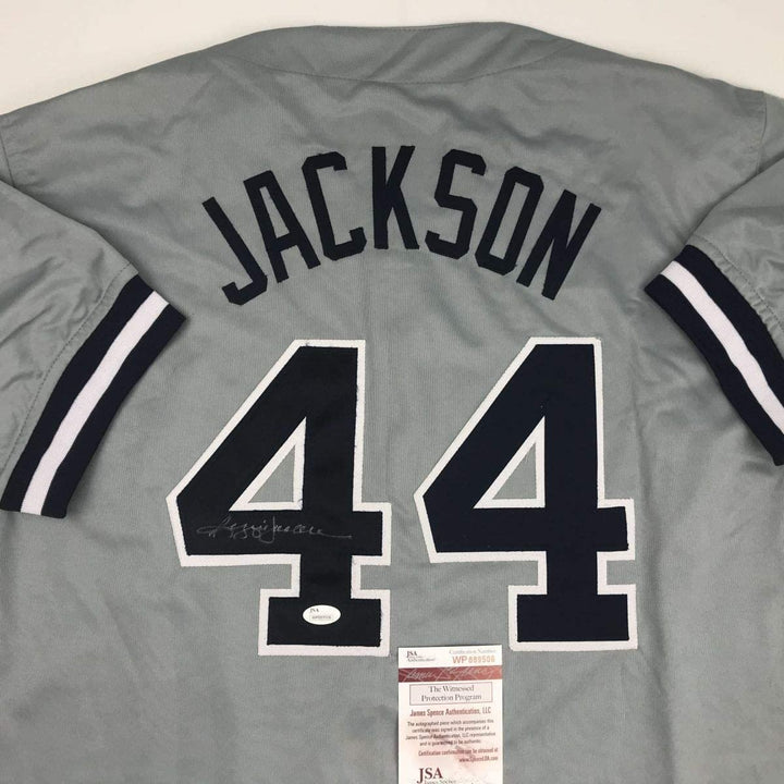 Autographed/Signed REGGIE JACKSON New York Grey Jersey JSA COA Auto