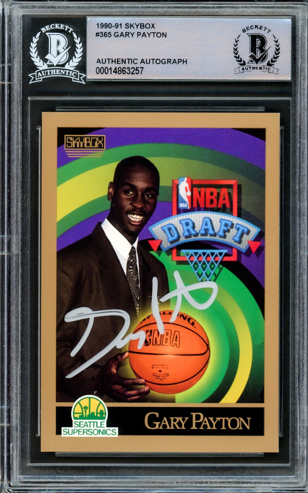 Gary Payton Signed 1990-91 Skybox RC 365 Seattle Supersonics Beckett