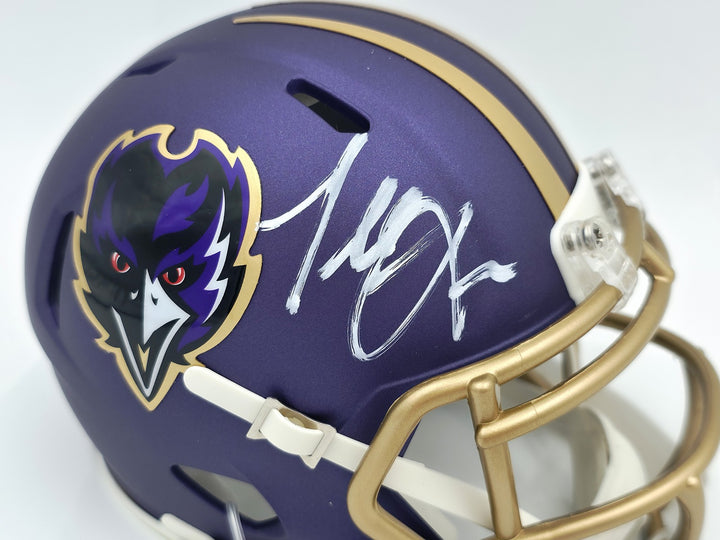 Terrell Suggs Signed Ravens Purple Speed Rave Mini Helmet Beckett Wit #2W637228