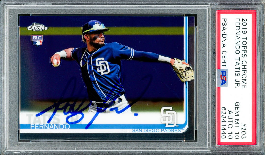 Fernando Tatis Jr. Auto 2019 Topps Chrome RC 203 Padres PSA 10 Sig GM 10 PSA/DNA