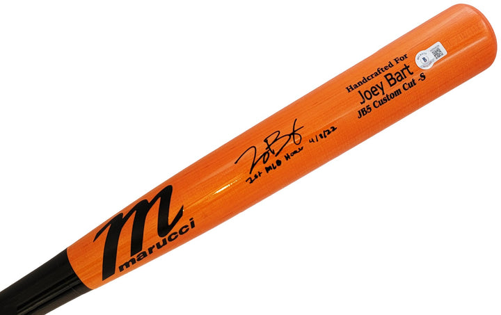 Joey Bart Auto Orange Marucci Game Model Bat Giants "1st MLB Homer" Beckett Wit