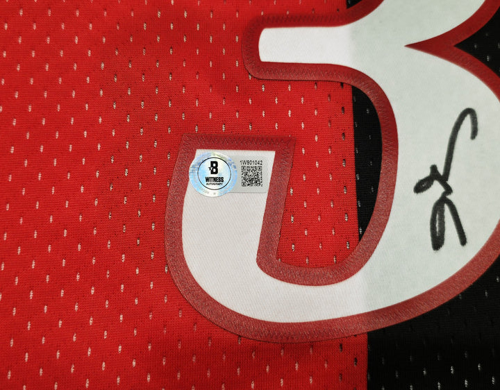 76ers Allen Iverson Auto Black Red Mitchell Ness 2000-01 Swingman Jersey XL BAS