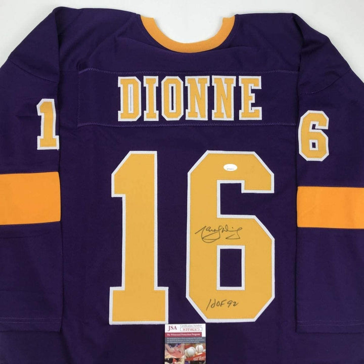 Signed MARCEL DIONNE HOF 92 Los Angeles LA Purple Jersey JSA COA