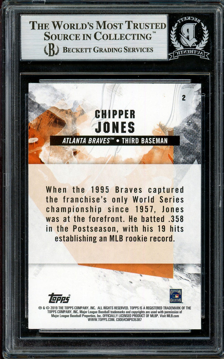 Chipper Jones Signed 2019 Topps Fire Card 2 Atlanta Braves Beckett #13020983