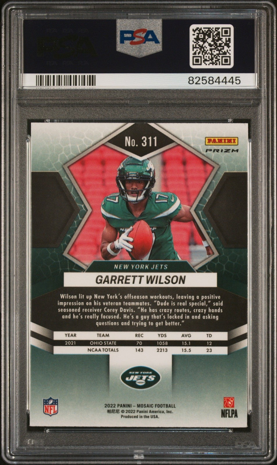 Graded 2022 Panini Mosaic Garrett Wilson #311 Green Mosaic Card PSA 10