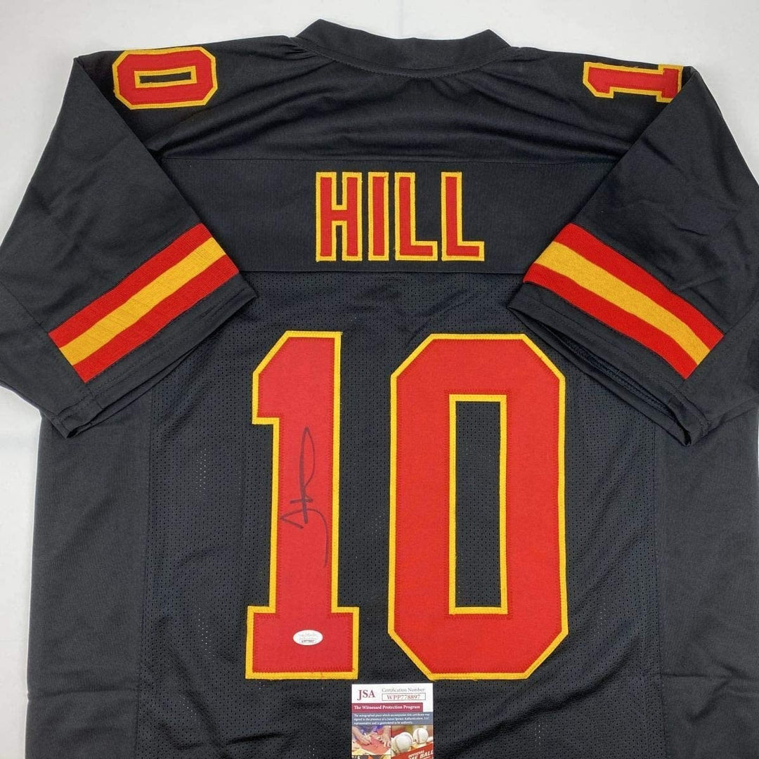 Autographed/Signed TYREEK HILL Kansas City Black Jersey JSA COA Auto