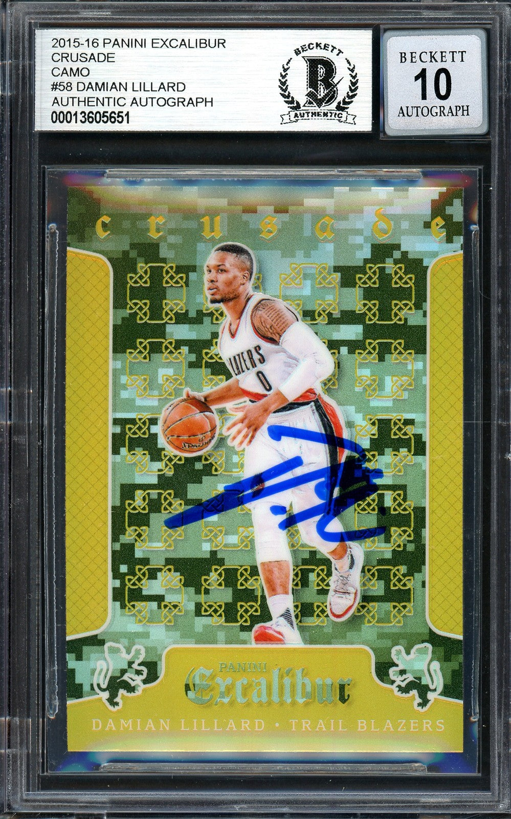 Damian Lillard Signed 2015-16 Panini Excalibur Crusade Card 58 Sig 10 Beckett
