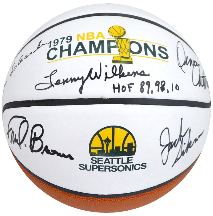 1978-79 NBA Champ Sonics Multi Auto Basketball 9 Sigs Fred Brown, Lenny Wilkens