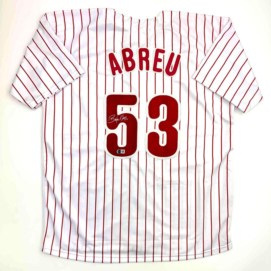 Autographed/Signed Bobby Abreu Philadelphia Pinstripe Jersey Beckett BAS COA