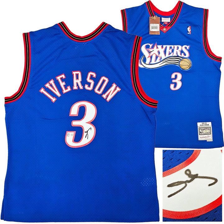 76ers Allen Iverson Auto Blue AUTH Mitchell Ness 99 HWC Swingman Jersey XL BAS