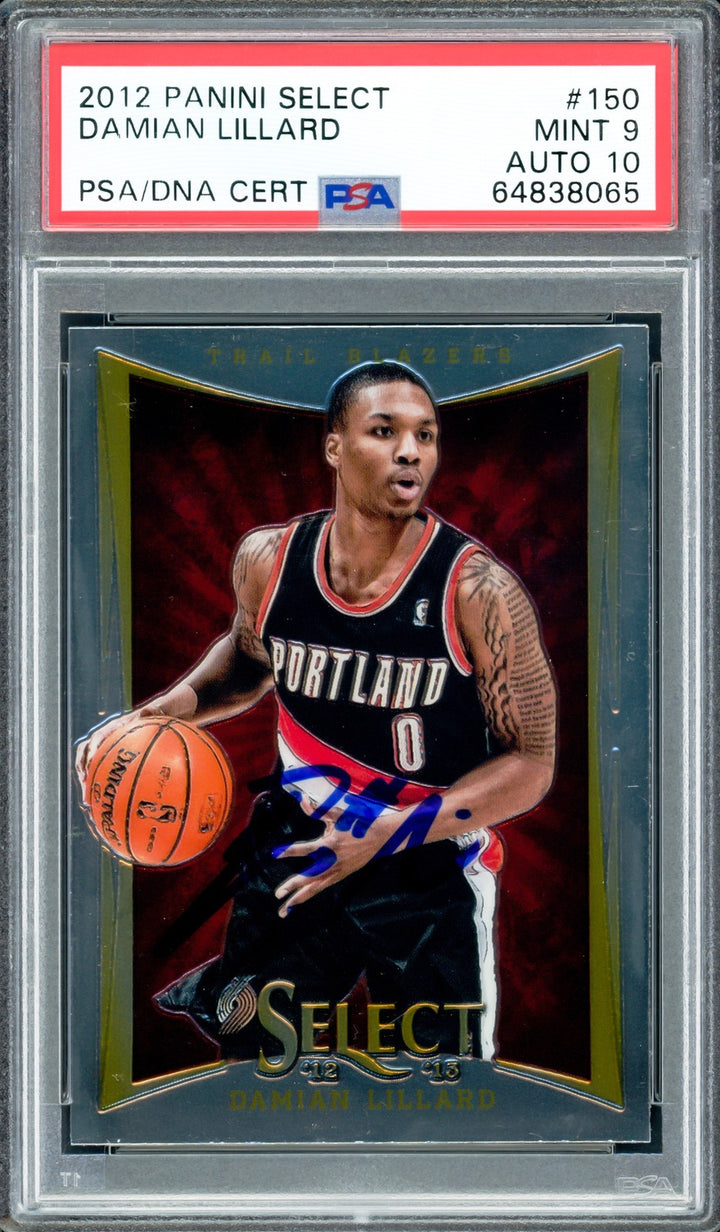 Damian Lillard Signed 2012-13 Panini Select RC 150 PSA 9 Sig 10 On Card PSA/DNA