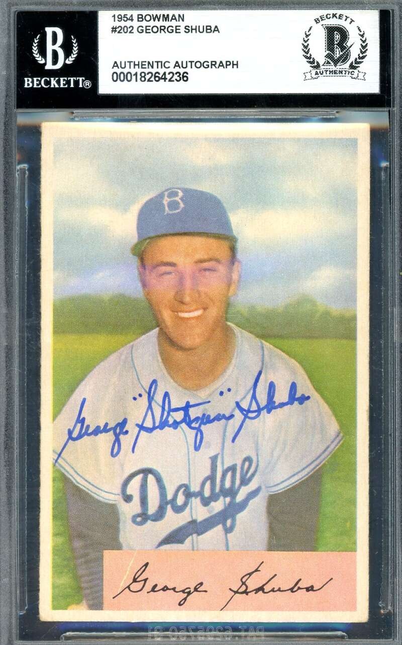 George Shuba Beckett BAS Signed 1954 Bowman Autograph