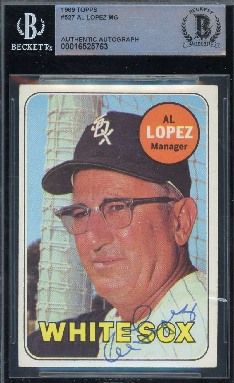 Al Lopez Beckett BAS Signed 1969 Topps Autograph
