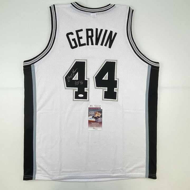 Signed GEORGE GERVIN HOF 96 San Antonio White Jersey JSA COA Auto