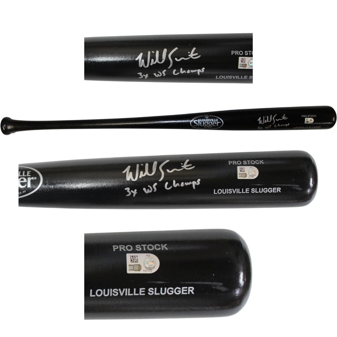 Will Smith Autographed Los Angeles Dodgers Black Bat 3x WS Champs MLB 56567