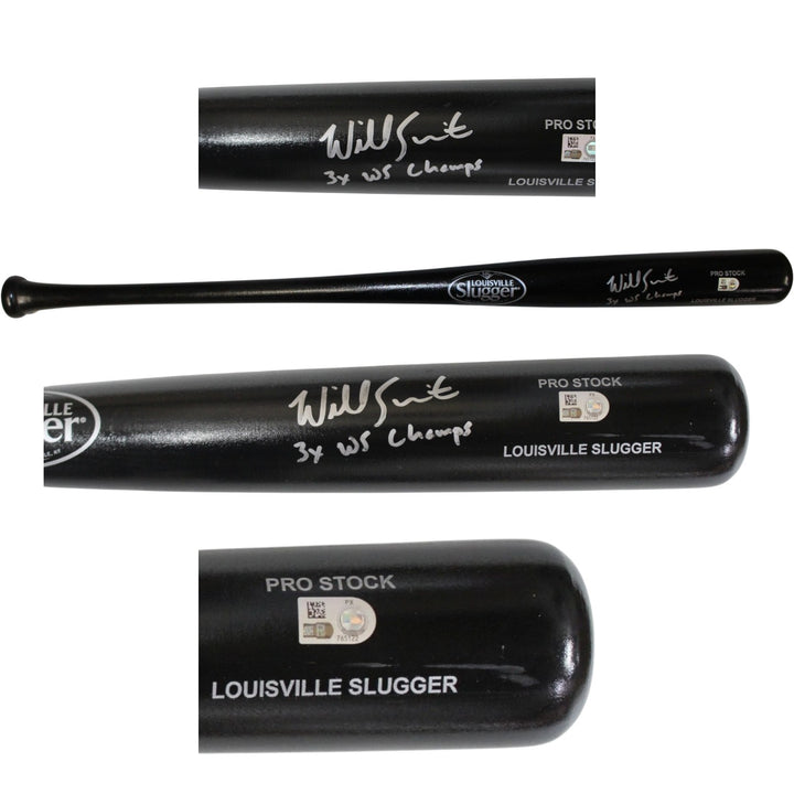 Will Smith Autographed Los Angeles Dodgers Black Bat 3x WS Champs MLB 56567