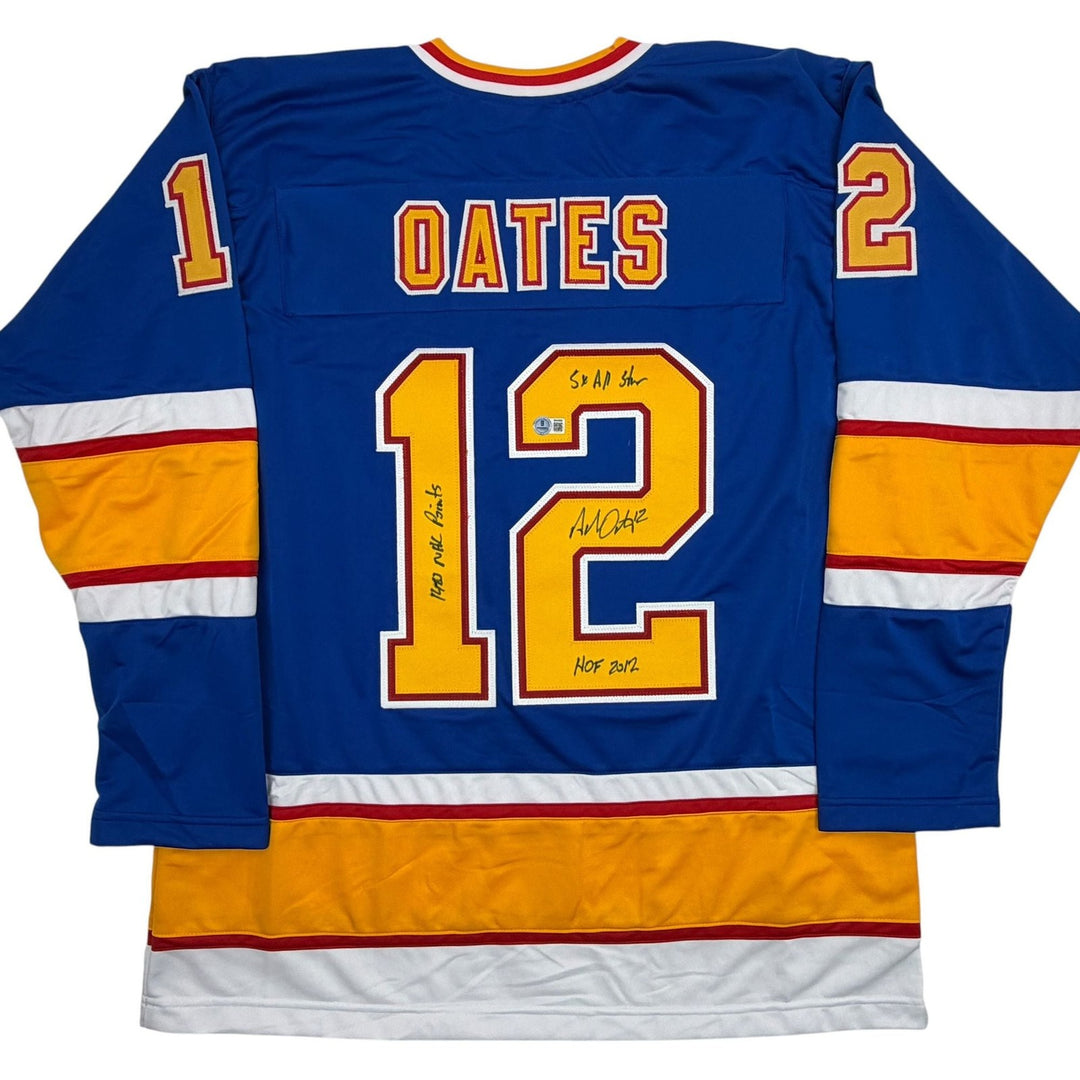 Autographed/Signed Adam Oates Inscribed St. Louis Blue Jersey Beckett COA