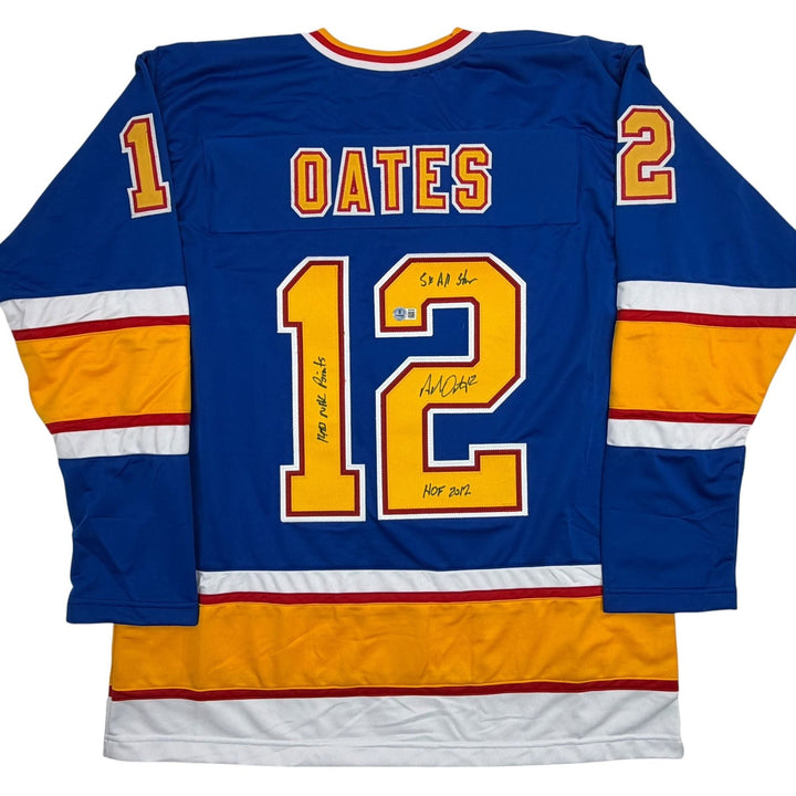 Autographed/Signed Adam Oates Inscribed St. Louis Blue Jersey Beckett COA