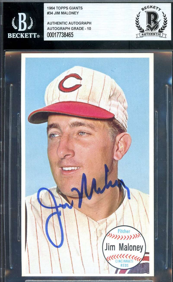Jim Maloney Gem Mint 10 Beckett BAS Signed 1964 Topps Giants Autograph