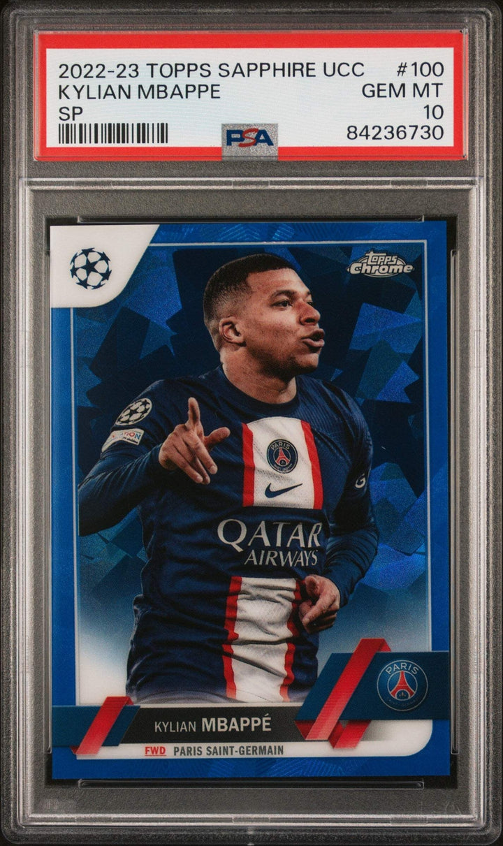 Graded 2022 Topps Chrome Sapphire UCC Kylian Mbappe #100 SP Soccer Card PSA 10