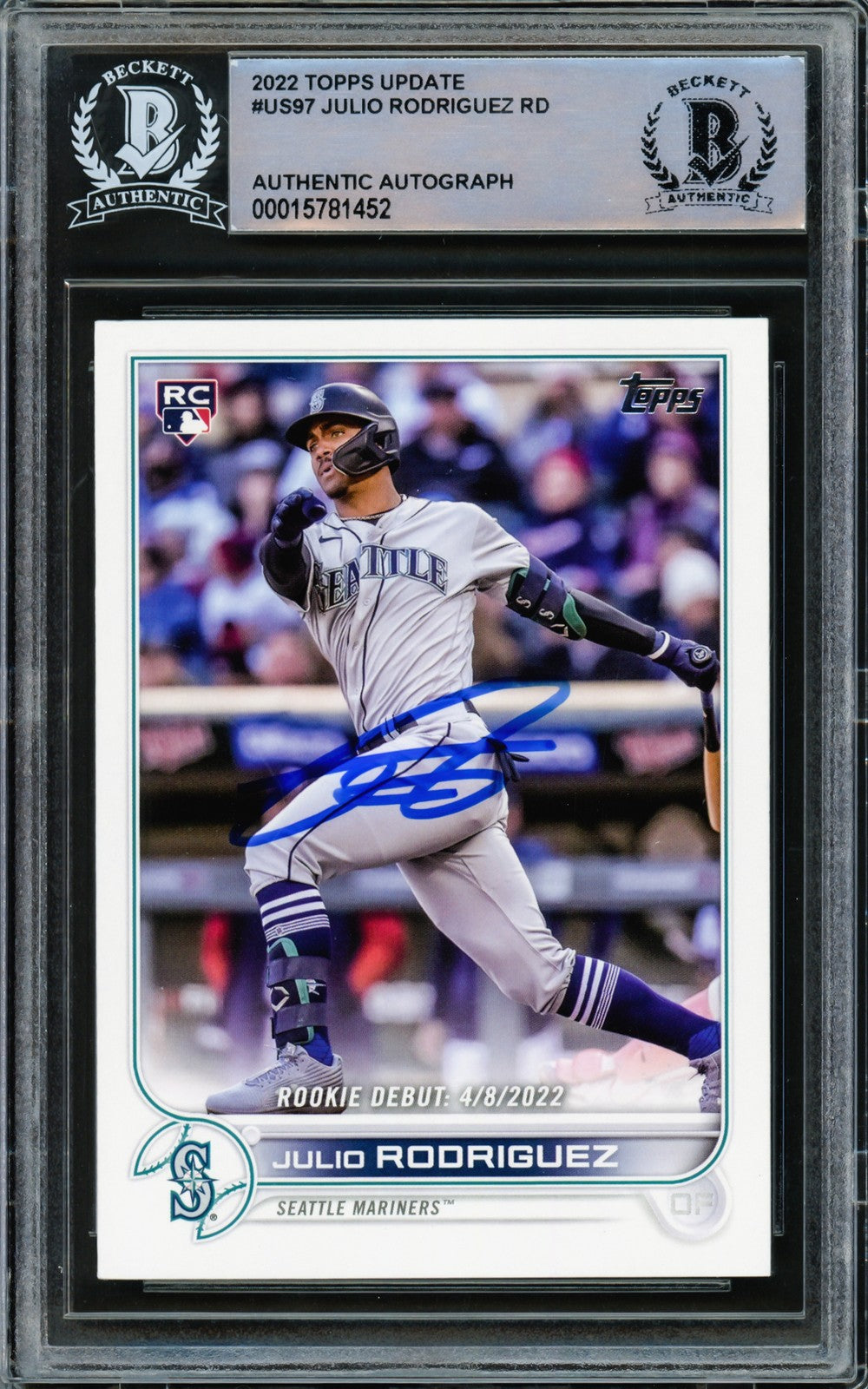 Julio Rodriguez Signed 2022 Topps Update RC #US97 Seattle Mariners Beckett