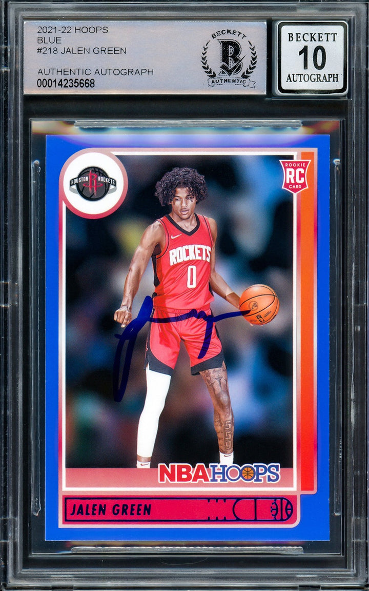 Jalen Green Signed 2021-22 NBA Hoops Blue RC 218 Rockets Auto GM 10 Beckett