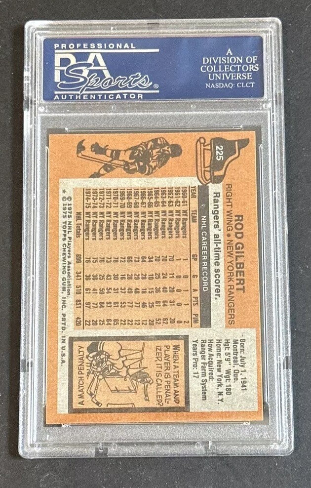1975 Topps #225 Rod Gilbert Ny Rangers Hof Psa 9 Mint Low Pop Centered Beauty