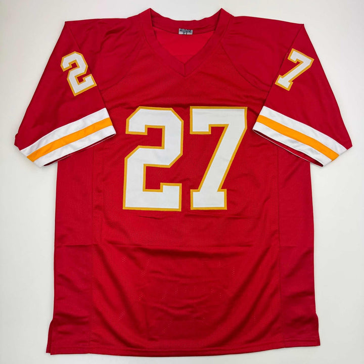 Autographed/Signed Larry Johnson Kansas City Red Jersey Beckett BAS COA