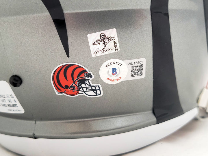 Ja'Marr Chase Signed Bengals AMP Gray Full Size Replica Speed Helmet Beckett