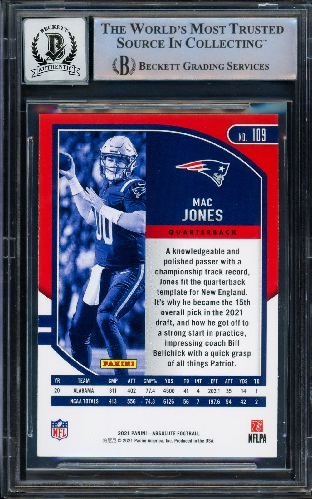Mac Jones Signed 2021 Panini Absolute Green RC 109 Patriots Auto GM 10 Beckett